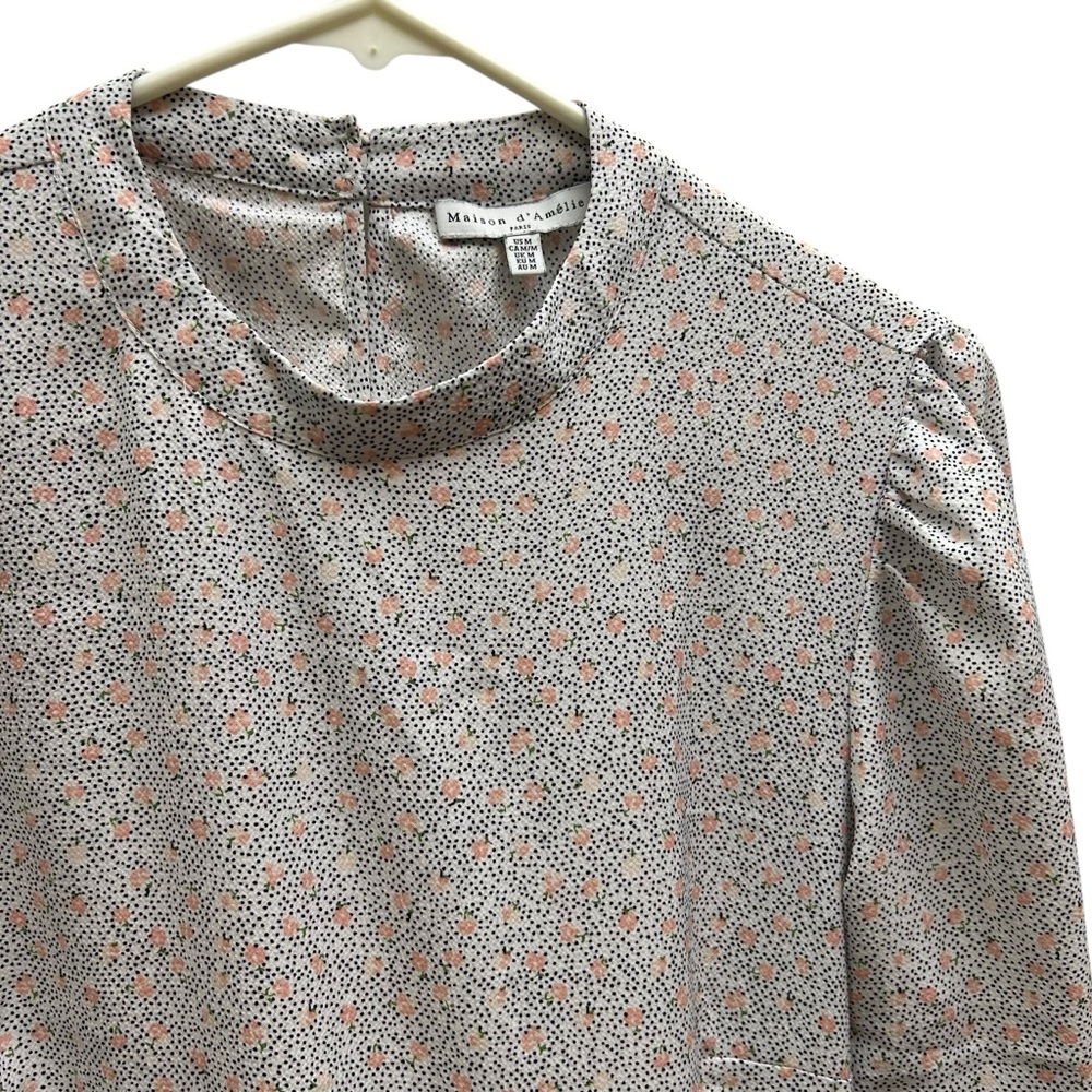 Anthropologie Puff Sleeve Blouse Floral Polka Dot Textured Top